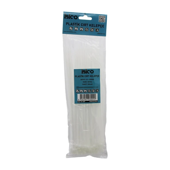 100PCS BEYAZ   3.6X250MM  PLASTİK CIRT KELEPÇE (5067) ürün görseli 1