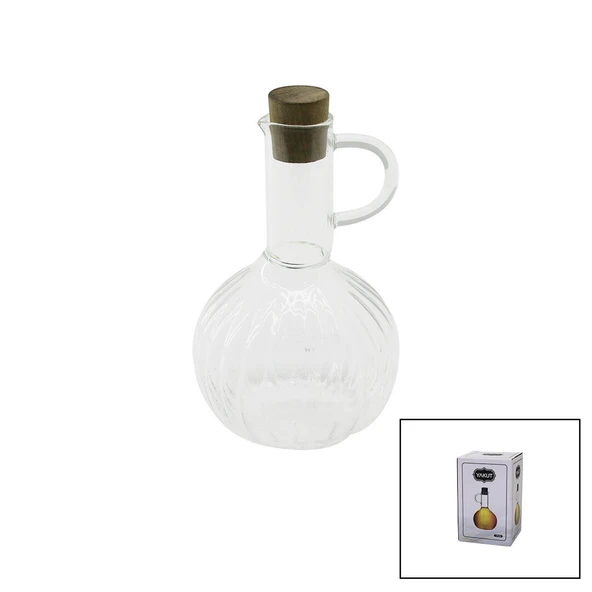 MİNİ CAM YAĞDANLIK ÇİZGİLİ DESEN 300ML AHŞAP BAMBU MANTAR TIPA (5067) ürün görseli 1
