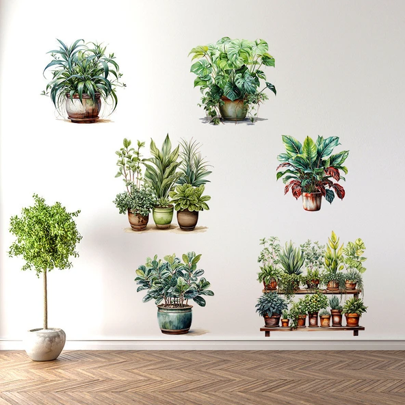 6 li Sticker Saksılı Çiçek Modelleri (5067) - Resim 3