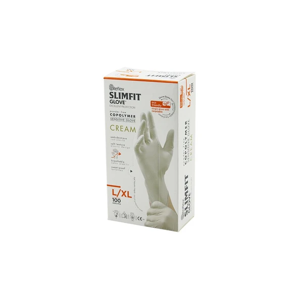 REFLEX SLİMFİT GLOVE KOD-028 L-XL KREM PUDRASIZ MUAYENE ELDİVEN 100LÜ (5067) ürün görseli 1