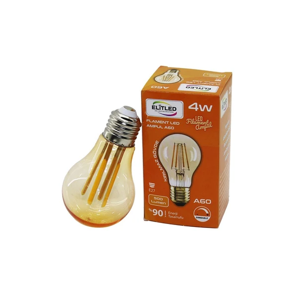 ELİTLED A-60 4W - E27 GOLD COLOR FLAMENT LED RUSTİK AMPUL 500LUMEN KIRILMAZ GÖVDE (5067) ürün görseli 1