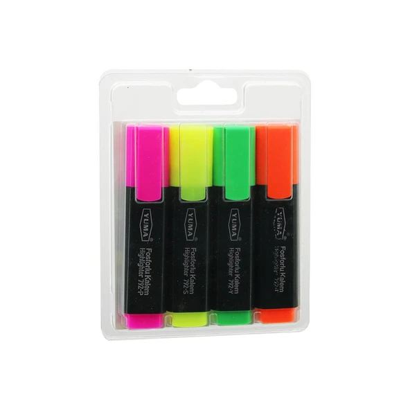 YUMA YM-792-4  792-T-Y-S-P   4PCS  FOSFORLU KALEM  TURUNCU - YEŞİL - SARI - PEMBE (5067) ürün görseli 1