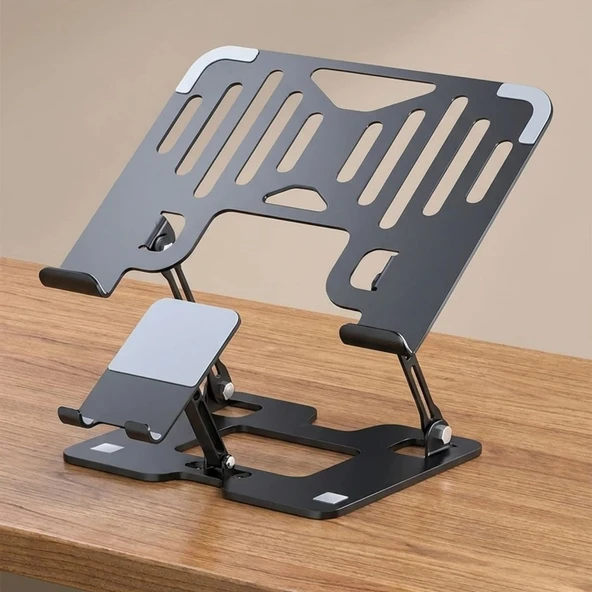 2’si 1 Arada Laptop ve Telefon Standı – AlüMetal Ayarlanabilir,Katlanabilir,Ergonomik Yükseltici (5067) ürün görseli 1