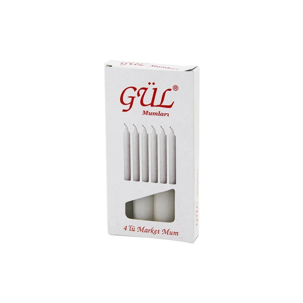 4PCS - İNCE   ÇAP=1.6CM - UZUNLUK=12CM   BEYAZ KLASİK  MARKET MUM (5067) ürün görseli 1