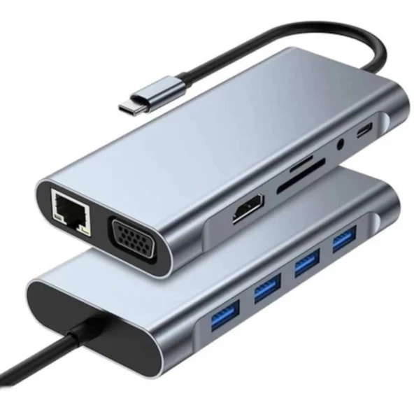 8in1 Type-C Çoklayıcı Hub HDMI 4K USB 3.0 SD TF Kart RJ45 Ethernet Dönüştürücü Adaptör (5067) ürün görseli 1