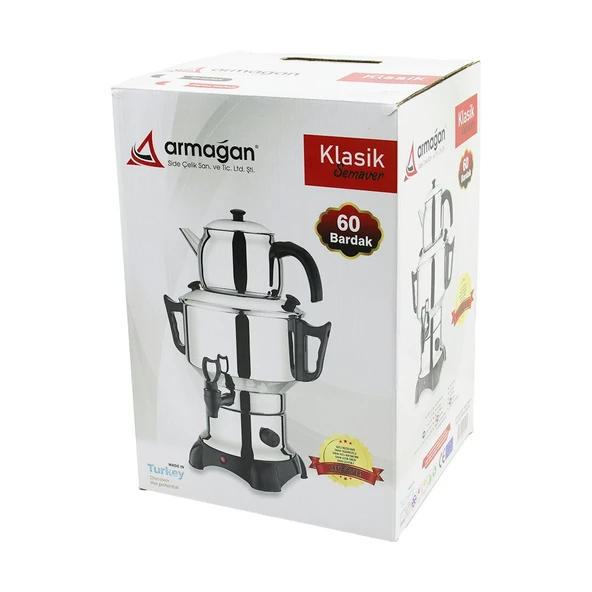 KLASİK ÇAY SETİ=DEMLİK - SU KAZANI ELEKTRİKLİ SEMAVER 60 BARDAK 6LT - TEK MUSLUK 1500W GİZLİ REZİSTANS (5067) ürün görseli 1