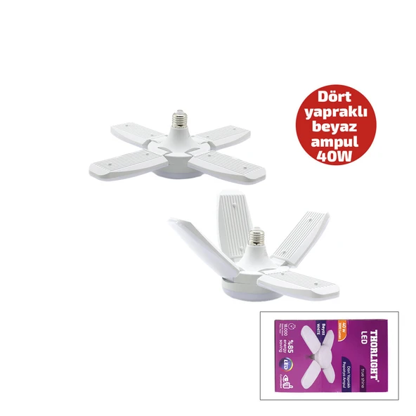 1+4 KOLLU - YAPRAKLI PERVANE MODELİ PAPATYA BEYAZ LED LAMBA AMPUL 40W - E27 P-6040B (5067) ürün görseli 1