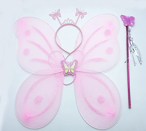 Toz Pembe Renk Kelebek Kanadı Tacı ve Sopası 50x37 cm (5067) ürün görseli 1