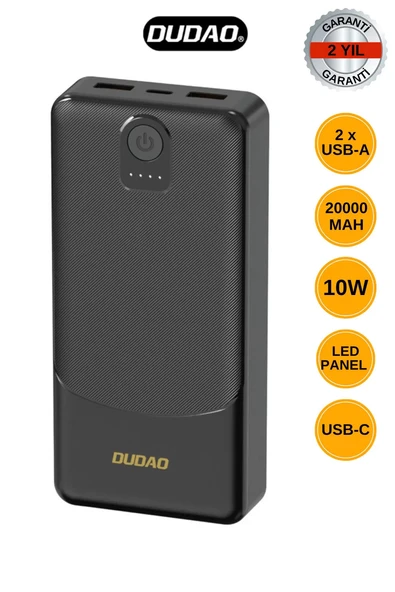 Powerbank Dudao K10Pro 2.4A 20000mAh 2 x USB-A - Siyah (5067) ürün görseli 1