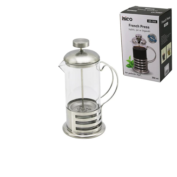 FRENCH PRESS METAL KAFES - METAL KAPAK 350ML CAM BİTKİ SÜZGEÇİ (5067) ürün görseli 1