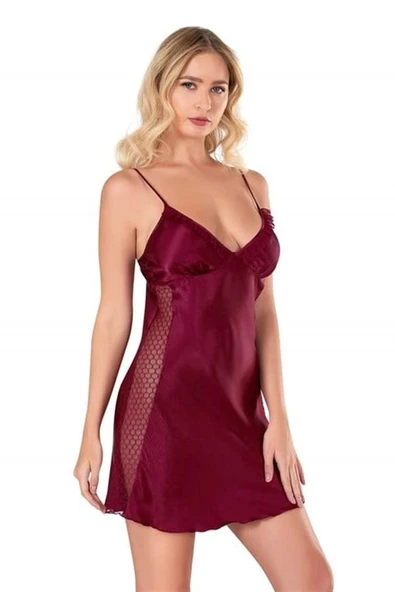 Amora Secret  Bordo Kısa Saten Gecelik 8105 ürün görseli 1