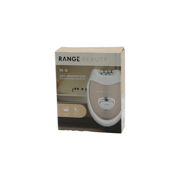 RANGE BEAUTY RE-18 EPİLASYON CİHAZI EPİLATÖR USB ŞARJLI=50DK 2 KADEME HIZ YIKANABİLİR BAŞLIK=18 ÇİFT CIMBIZ (5067) ürün görseli 1
