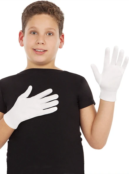 Beyaz Renk Çocuk Boy Likralı Pandomim Eldiveni (5067) ürün görseli 1