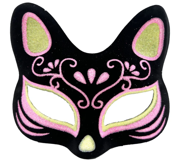 Siyah Renk Süet Kaplama Üzeri Sarı Pembe Simli Kedi Maskesi 17x14 cm (5067) ürün görseli 1