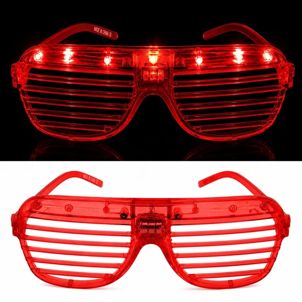 LED Işıklı Panjur Parti Gözlüğü Kırmızı Renk Shutter Gözlük (5067) ürün görseli 1