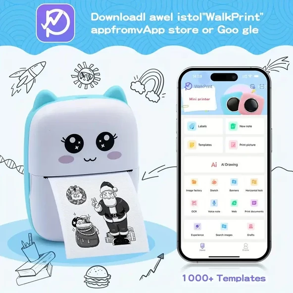 Taşınabilir Yazıcı, Mini Cep Kablosuz Termal Yazıcı Android iOS Akıllı Telefonlar için Uygun, BT Mürekkepsiz Baskı, Etiketler, Fişler, Fotoğraflar, Notlar, Öğrenme (5067) ürün görseli 1