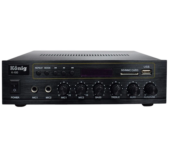 KÖNİG K-100 USB-BLUETOOTH DESTEKLİ 2 MİK. GİRİŞ 8 OHM 100/70V 80 WATT TRAFOLU ANFİ ürün görseli 1