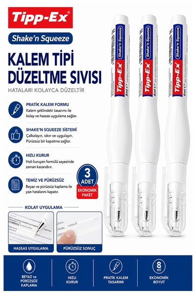 Kalem Daksil 3 Adet Tipp-ex Sıvı Düzeltme Kalemi Tükenmez Pilot Kalem Mürekkep Kapatıcı Silici Örtücü Yazı Düzeltici ürün görseli 1