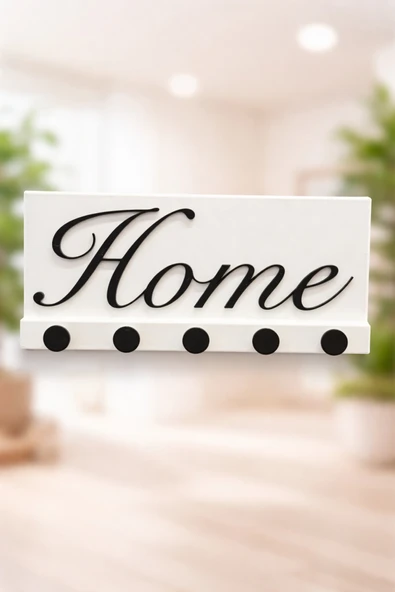 Home Yazılı Duvar Anahtarlığı | 5 Askılı Dekoratif Anahtar Askısı | Siyah & Gold Renk Seçenekli | ürün görseli 1