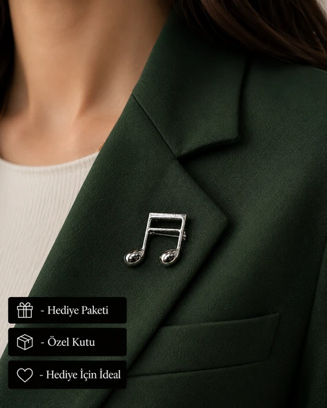 Müzik Notalı Kadın Broşu | Zarif Gümüş Renk Şık Hediye Aksesuar ürün görseli 1