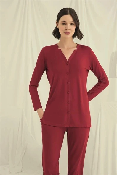 Amora Secret  Uzun Kollu Boydan Düğmeli V Yaka Pijama Takımı ürün görseli 1