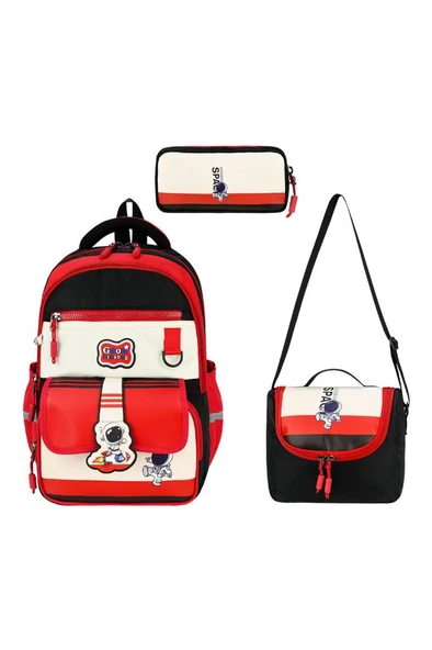Erkek Çocuk 3'lü İlkokul Çantası 40*30 Cm Beslenme Çantası Kalem Kutusu Ortopedik Astronot Nasa ürün görseli 1
