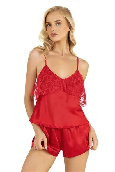 Amora Secret  Kırmızı Saten Şort Takımı 9214 ürün görseli 1