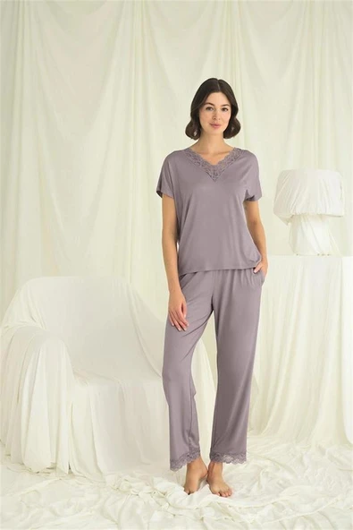 Amora Secret  Kısa Kollu V Yakalı Dantelli Pijama Takımı ürün görseli 1