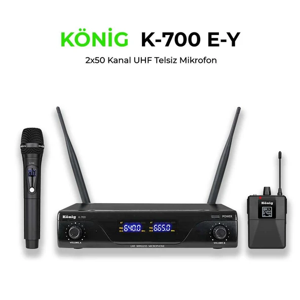 KÖNİG K-700 UHF 2x50 KANAL 1EL+1YAKA MİKROFON ürün görseli 1