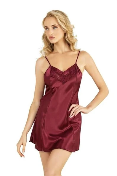 Amora Secret  Bordo Kısa Saten Gecelik 8231 ürün görseli 1
