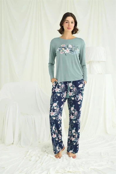 Amora Secret  Çiçek Ve Yaprak Desenli Baskılı Pijama Takımı ürün görseli 1