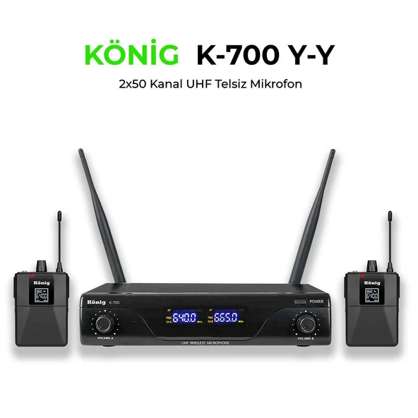 KÖNİG K-700 UHF 2x50 KANAL 2 YAKA MİKROFON ürün görseli 1