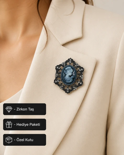Vintage Cameo Kadın Broşu Taş Detaylı Zarif Tasarım Şık Hediye Aksesuarı ürün görseli 1