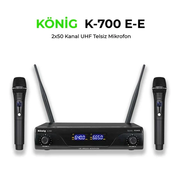 KÖNİG K-700 UHF 2x50 KANAL 2 EL MİKROFON ürün görseli 1