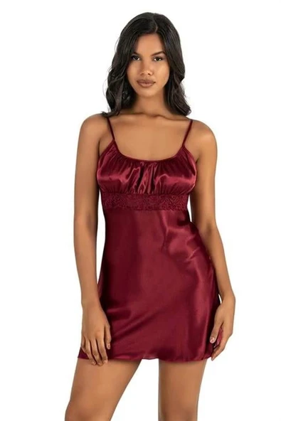 Amora Secret  Bordo Kısa Saten Gecelik 8208 ürün görseli 1