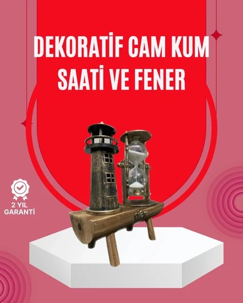 Nevamel Ahşap Gövdeli Deniz Feneri Formlu Kum Saati – 15x20 cm Masa Dekoru ürün görseli 1