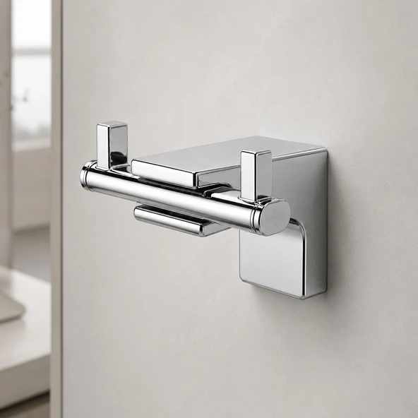 İkili Askılık Krom Duvara Monte Metal Çiftli Askı Banyo Mutfak Havlu Elbise Duvar Askısı Aparatı ürün görseli 1