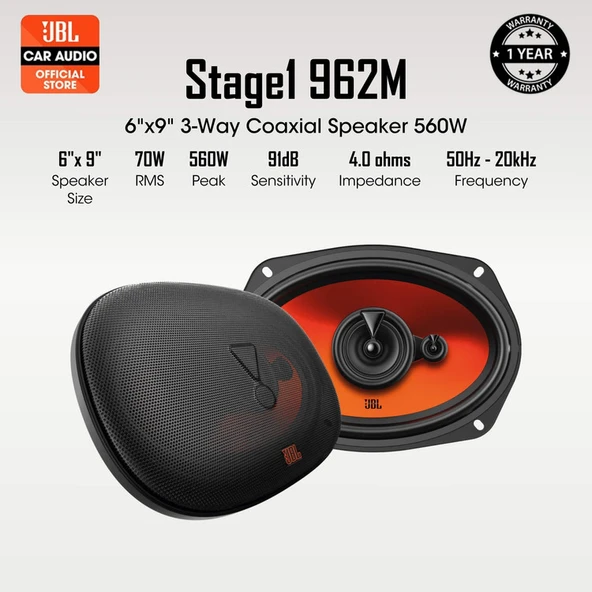 jbl stage1 962m-560w max-70w rms-kaliteli-profesyonel-3 yollu- 6x9" oval coaxial hoparlör-kapaklıdır ürün görseli 1