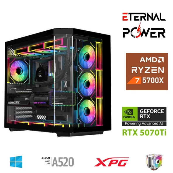ETERNAL POWER RYZEN 7 5700X 32G DDR4 1TB M.2 RTX5070Ti A520 A750W ürün görseli 1