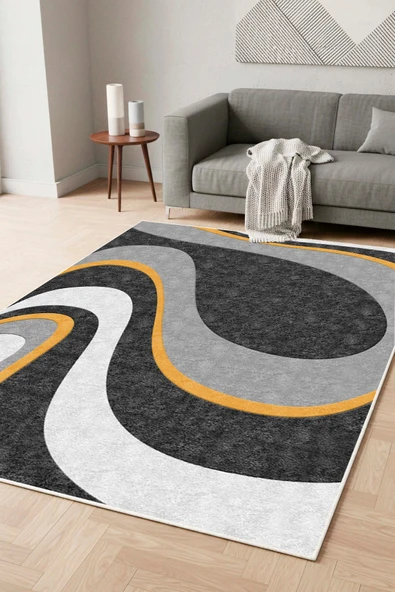 Dalgalı Desen Dijital Baskılı Yıkanabilir Kaymaz Taban Modern Salon Halısı Yolluk Mutfak Halısı ürün görseli 1