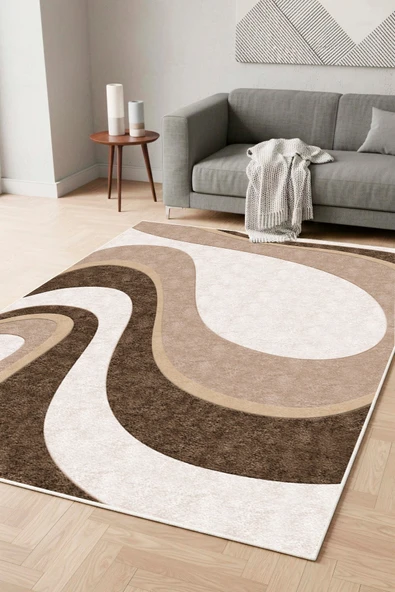 Dalgalı Desen Dijital Baskılı Yıkanabilir Kaymaz Taban Modern Salon Halısı Yolluk Mutfak Halısı ürün görseli 1