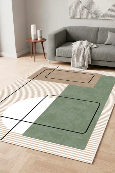 Modern Geometrik Desen Dijital Baskılı Yıkanabilir Kaymaz Taban Salon Halısı Yolluk Mutfak Halısı ürün görseli 1