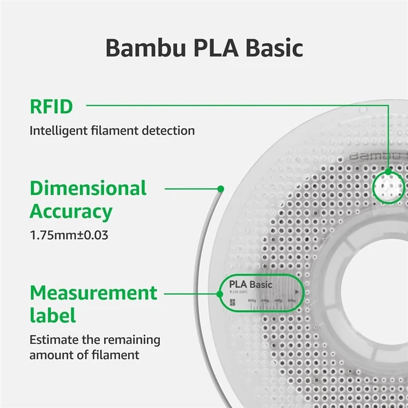 Bambu Lab Pla Basic Bambu Yeşili Filament Makaralı 1.75mm 1kg - Resim 3