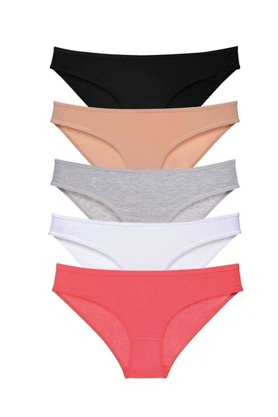 5 adet Süper Eko Set Likralı Kadın Slip Külot Siyah Ten Gri Beyaz Fuşya ürün görseli 1