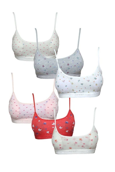 Pedli Ip Askılı Yarım Atlet Desenli Büstiyer 6 Lı Set 1 ürün görseli 1