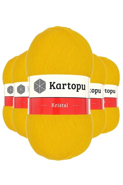 5 Adet Kristal Çift Katlı El Örgü Lif İpi Koyu Sarı K320 ürün görseli 1