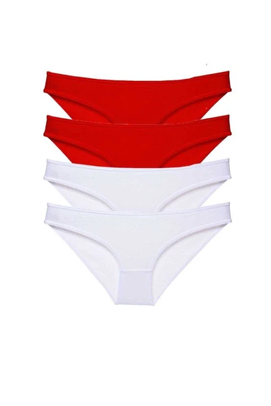 4 adet Süper Eko Set Likralı Kadın Slip Külot Kırmızı Beyaz ürün görseli 1