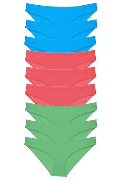9 adet Süper Eko Set Likralı Kadın Slip Külot Yeşil Fuşya Mavi ürün görseli 1