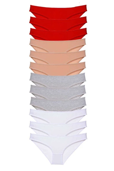 12 adet Süper Eko Set Likralı Kadın Slip Külot Kırmızı Ten Gri Beyaz ürün görseli 1