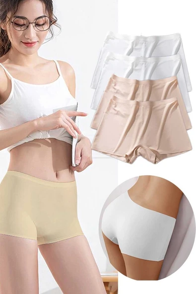 4 Adet Kadın Dikişsiz Görünmez İz Yapmaz Mini Şort Boxer Beyaz Ten ürün görseli 1